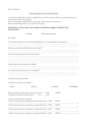 Fiche De Préparation Conseil De Classe Collège 2ème Trimestre