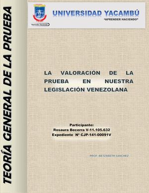 La Valoracion De La Prueba En Nuestra Legislacion Venezolana