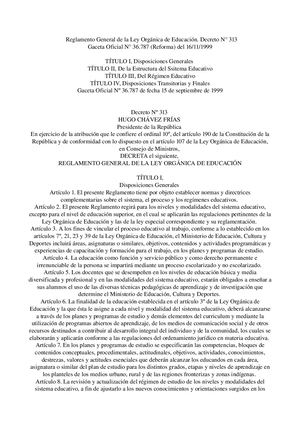 Reglamento Ley Orgánica de  Educación