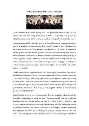 Influencia De Harry Potter En Los Adolescentes