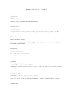 20 Funciones Básicas De Excel