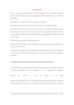 El Valor de la Sinceridad