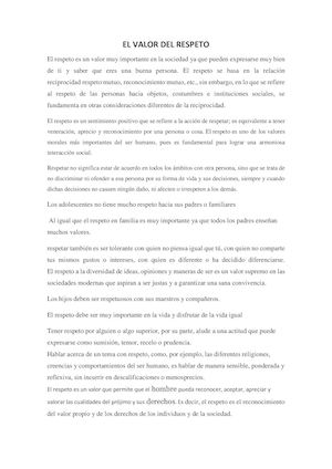 El Valor Del Respeto