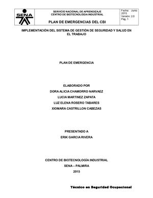 Plan De Emergencias Sena Cbi