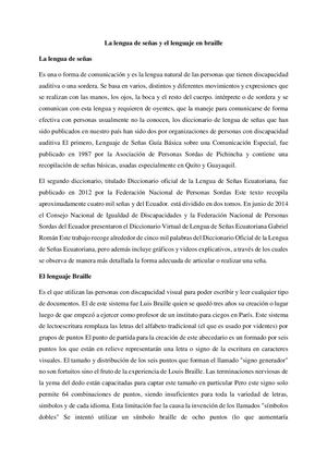 La Lengua De Señas Y El Lenguaje En Braille