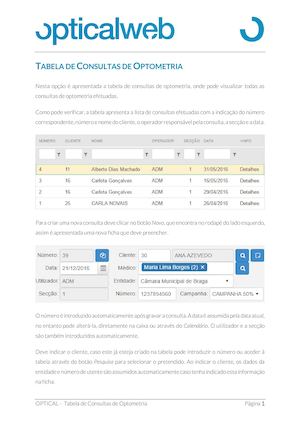 Optical | Tabela de Consultas de Optometria