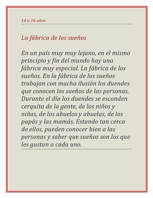 La Fábrica De Los Sueños 14 A 16 Años
