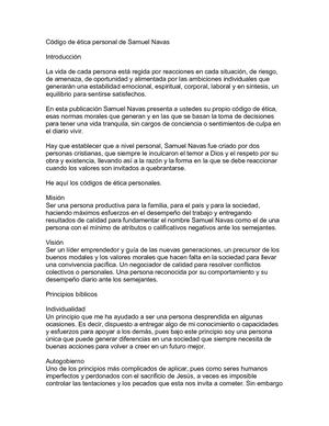 El estilo de vida de Samuel gracias a la ética