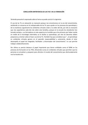 Conclusión Importancia De Las Tics En La Formación
