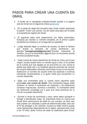 Pasos Para Crear Una Cuenta En Gmail Pdf
