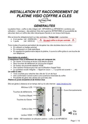 Notice d'installation de l'interphone vidéo V3 avec coffre à clés