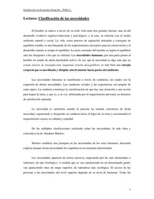 Clasificacion De Las Necesidades