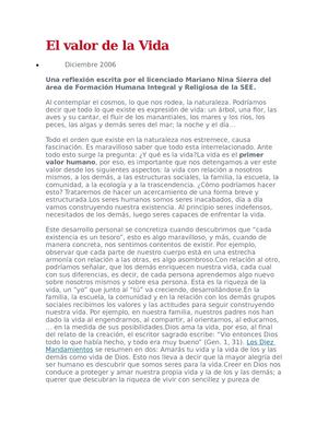 El Valor De La Vida