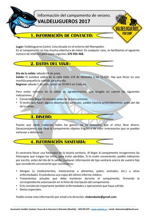 Info Campamento Valdelugueros 2017