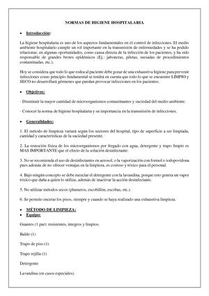 Normas De Higiene Hospitalaria