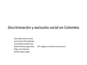 Discriminación Y Exclusión Social En Colombia