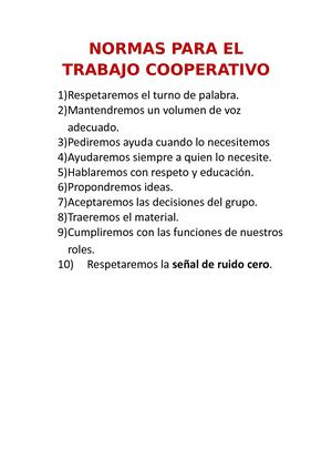 Normas Y Roles Para El Trabajo Cooperativo