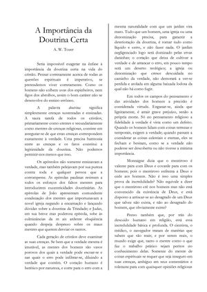 A. W. Tozer - A Importância Da Doutrina Certa