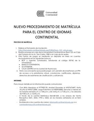 Nuevo Procedimiento De Matrícula CIC