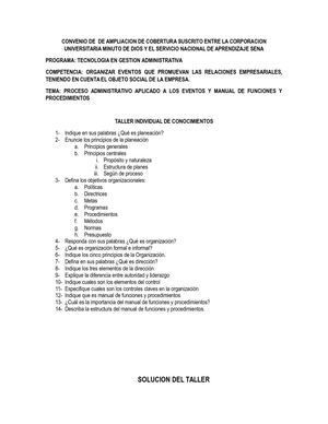 Taller De Eventos Mfp Y Proceso Administrativo