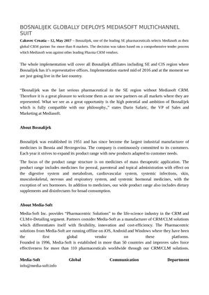 Bosnalijek Globally Deploys Mediasoft Multichannel Suit
