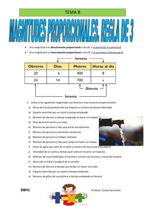 Dbh1 Tema 8 Magnitudes Proporcionales Regla De 3