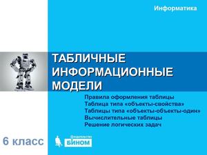 Презентация на тему Табличные информационные модели