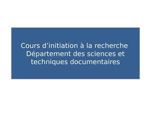 Cours D’initiation à La Recherche  Introduction