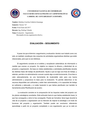 Evalucion Y Seguimiento 30 De Enero Del 2017
