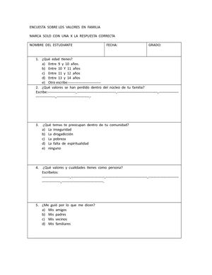 Encuesta Sobre Los Valores Familiares Ucn I
