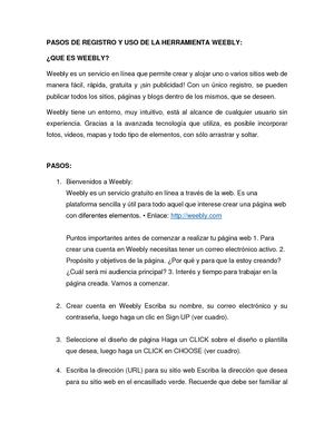Pasos De Registro Y Uso De La Herramienta Weebly