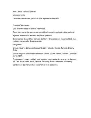 Definición de mercado, producto y agentes de mercado.