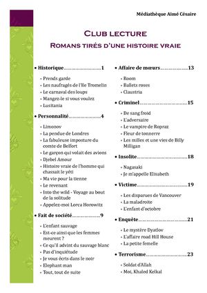 Club lecture A. Césaire - Romans d'après une historie vraie