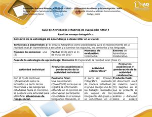 Guía De Actividades Y Rúbrica De Evaluación Paso 4