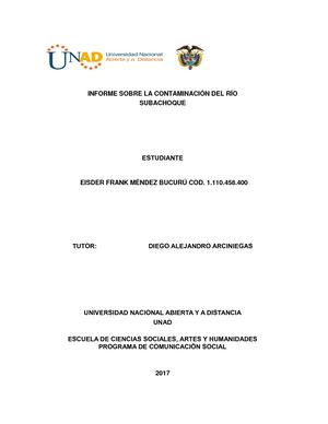 Informe Sobre La Contaminación Del Río Subachoque