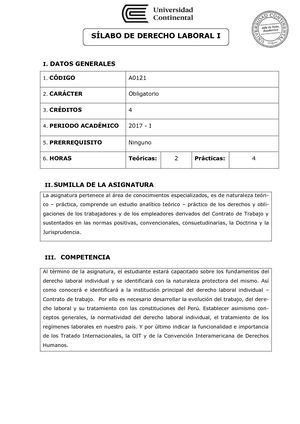 A0121 Silabo Derecho Laboral I