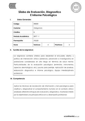 A0633 Silabo Evaluación Diagnostico E Informe Psicologico