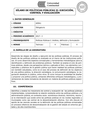 A0941 Silabo Politicas Publicas II Ejecucion Control Y Evaluacion