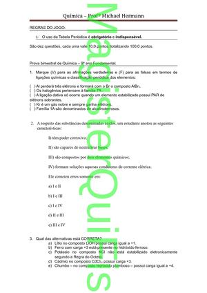 Exercícios Gerais de  Quimica - Parte 2