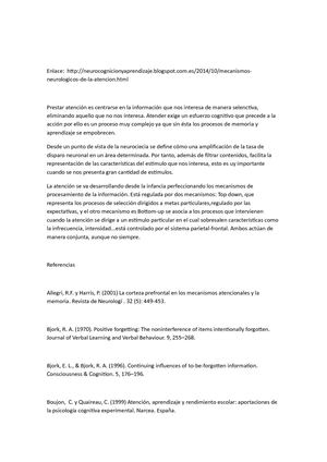 Mecanismos Neurolóicos De La Atención