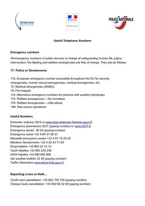 Numéros D'urgence Et Numéros Utiles (en).