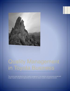 Quality Management In Toyota Business