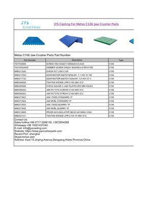 JYS Casting For Metso C106 Jaw Crusher Parts .