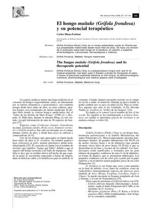 El Hongo Maitake (Grifola Frondosa) Y Su Potencial Terapeutico