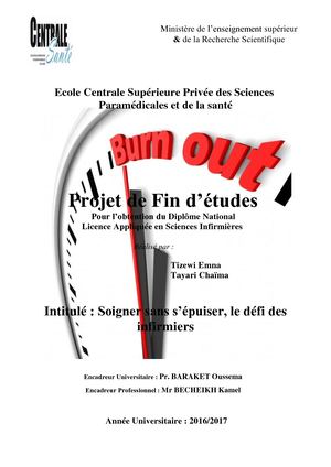 Burn Out Projet De Fin D'études Sciences Infirmières