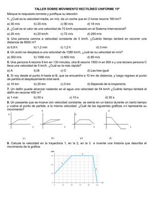 Taller Sobre Movimiento Rectilíneo Uniforme 10º