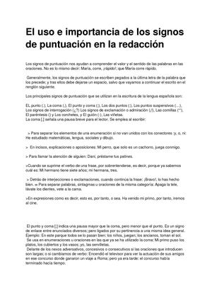 El Uso E Importancia De Los Signos De Puntuación En La Redacción