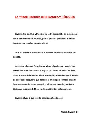 LA TRISTE HISTORIA DE DEYANIRA Y HÉRCULES. Alberto Rivas 2-D