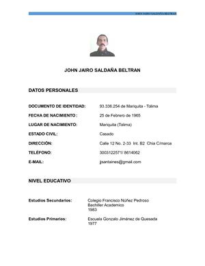 Hoja De Vida Actualizada John Jairo