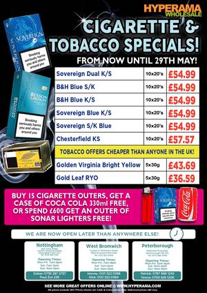 Cigarette Specials Bank Holiday May 2017